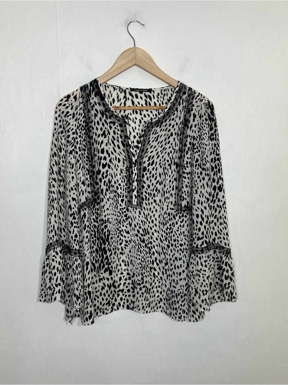 Kobi Halperin Black White Animal Leopard Print Silk Tunic Blouse Size Medium